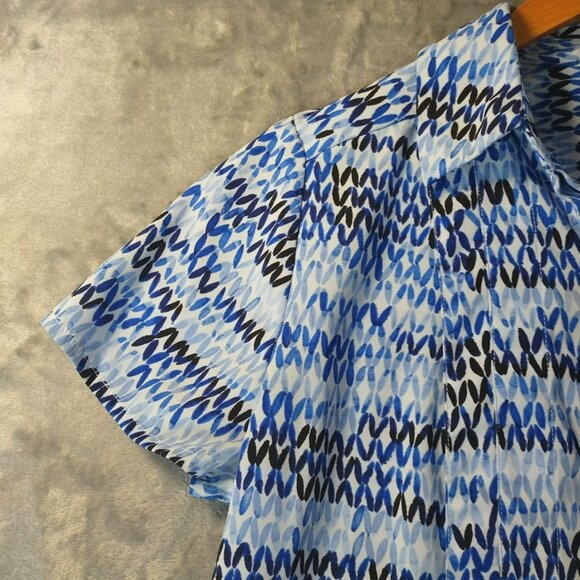 Dana Buchman Blue & Black Abstract Short Sleeve Button-Up Blouse S 100% Polyeste - Picture 8 of 10